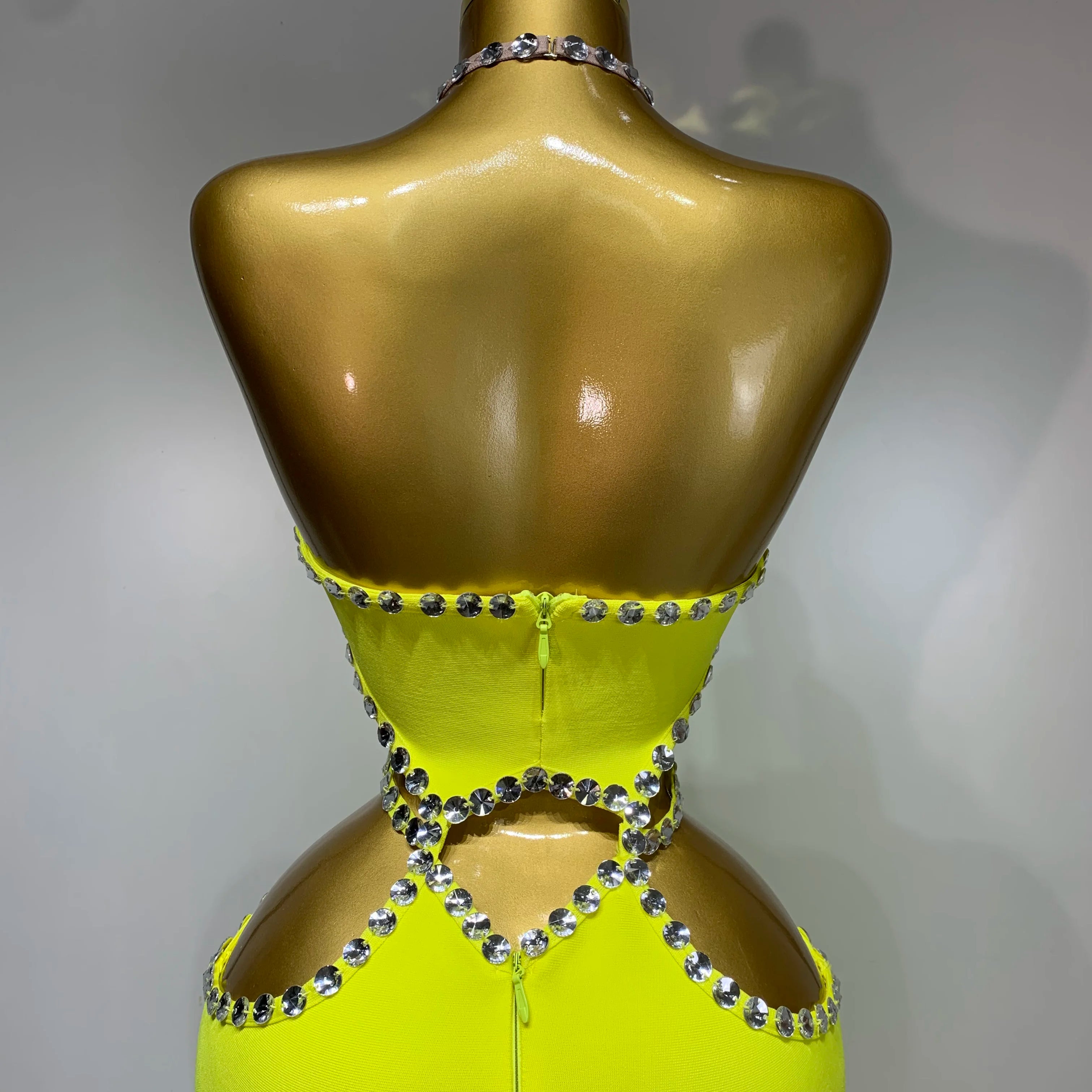 Women Luxury Sexy Backless Halter Beading Maxi Long Lemon Yellow Bandage Dress 2025 Elegant Evening Club Birthday Party Dress