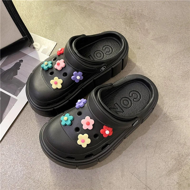 Platform Slippers Summer Women's Sandals 6cm Wedges Ladies Outdoor Clogs Thick Street Beach Slides Girls Flip Flops Garden Shoes black DIYHua