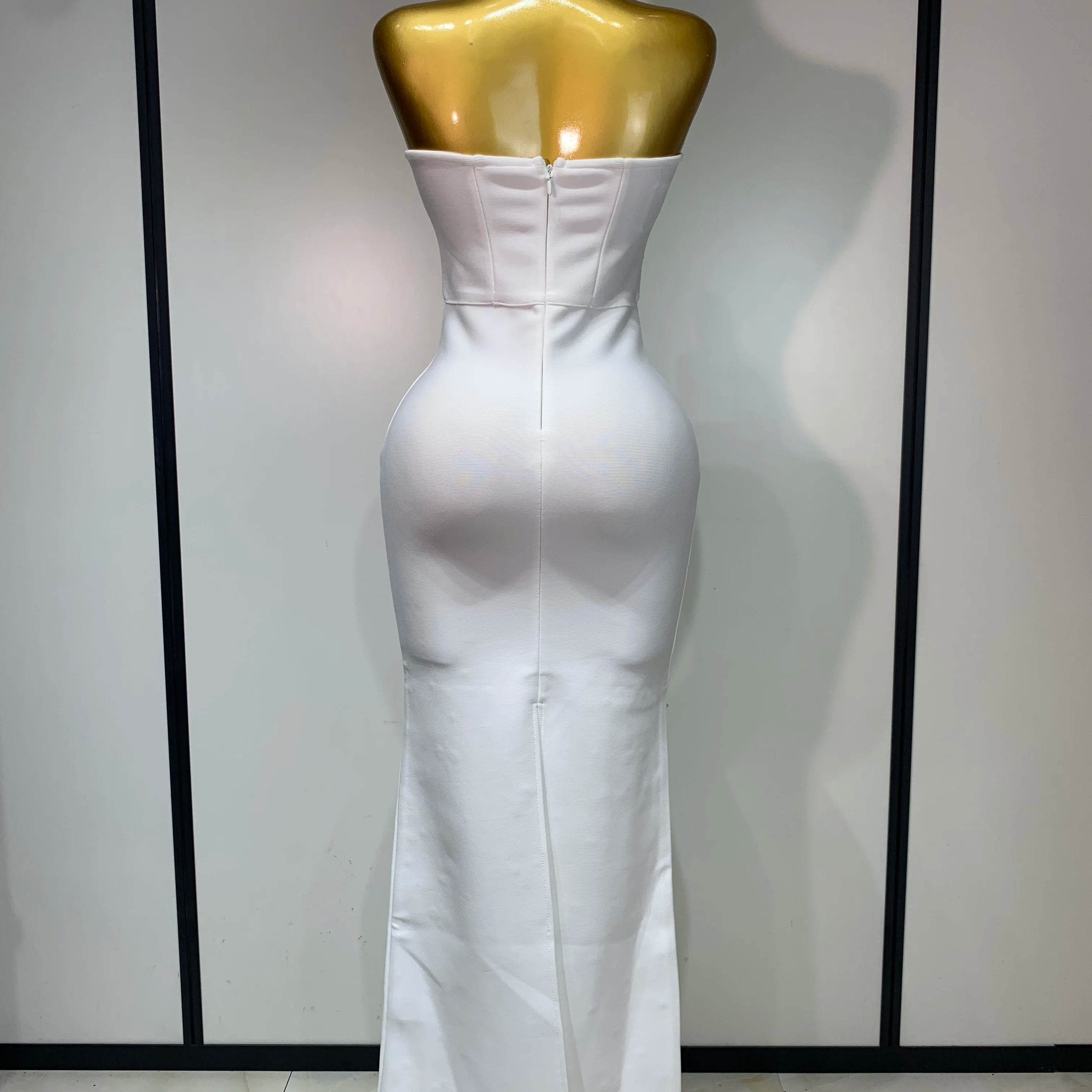 Luxury Rhinestone Sexy Strapless Backless Long Bodycon Bandage Dress 2025  White Elegant Evening Party Birthday Club Dress