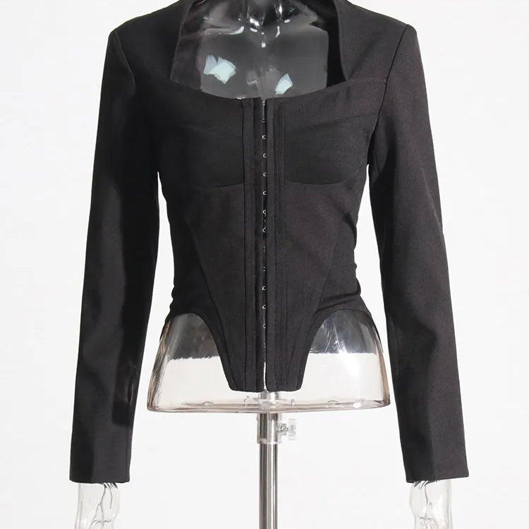 Solid Irregular Coats For Women Square Collar Long Sleeve Temperament Minimalist Coat Female Fashion Style Clothing