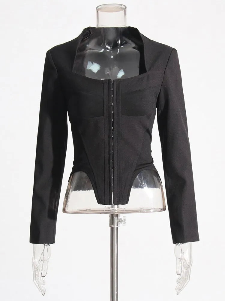 Solid Irregular Coats For Women Square Collar Long Sleeve Temperament Minimalist Coat Female Fashion Style Clothing