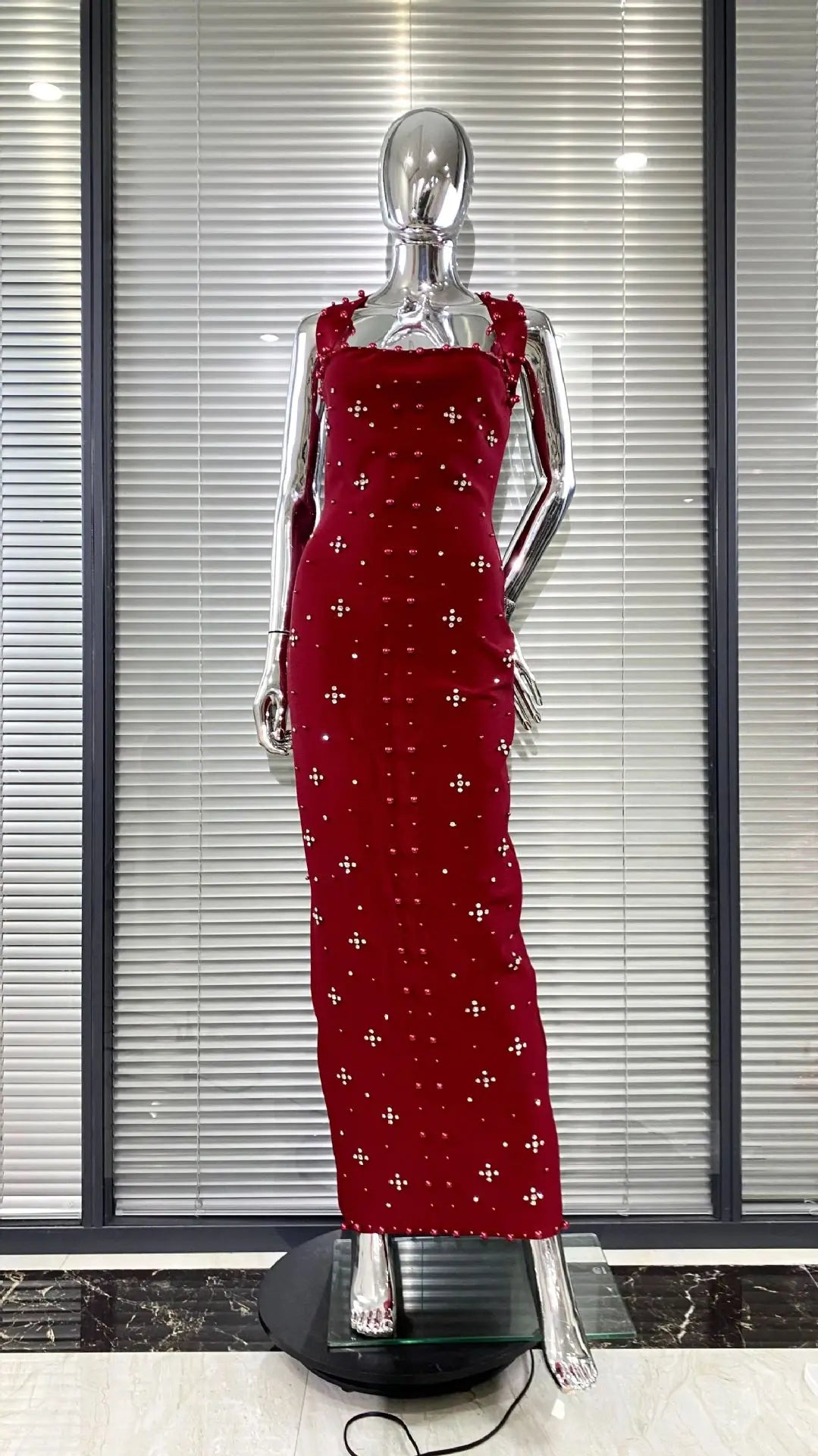 High Quality Women Sexy Halter Off the Shoulder Beading Rhinestones Bodycon Long Bandage Dress Evening Party Cocktail Vestido