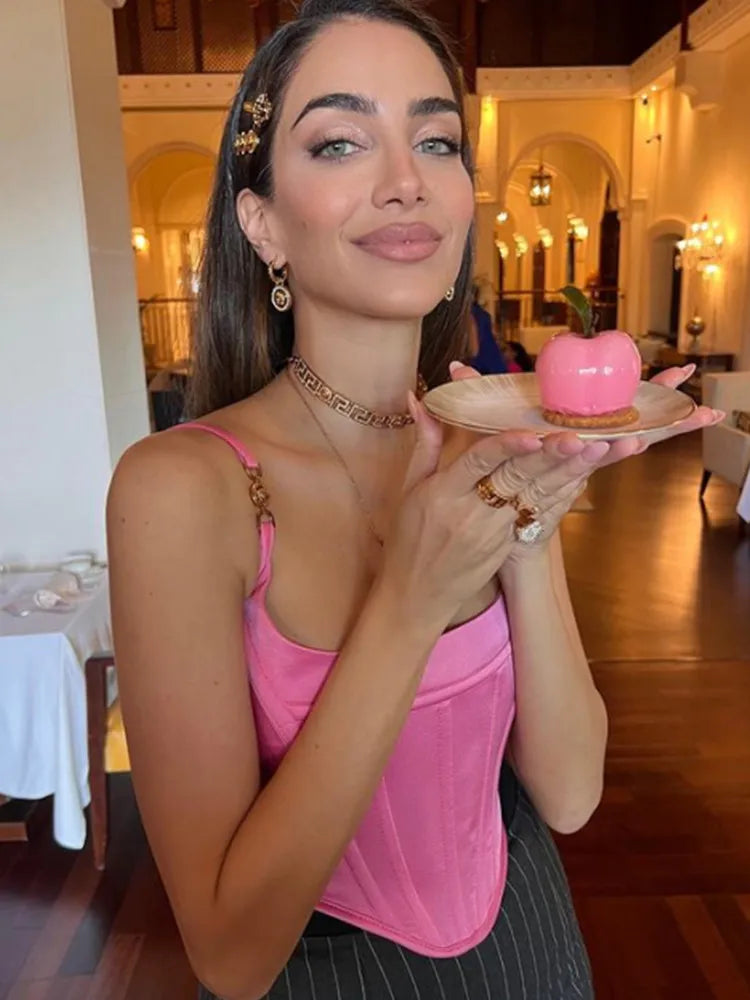 Summer Pink Color Women Sexy Bodycon Short Bandage Tops Casual Sexy Cute Celebrity Fashion Tops High