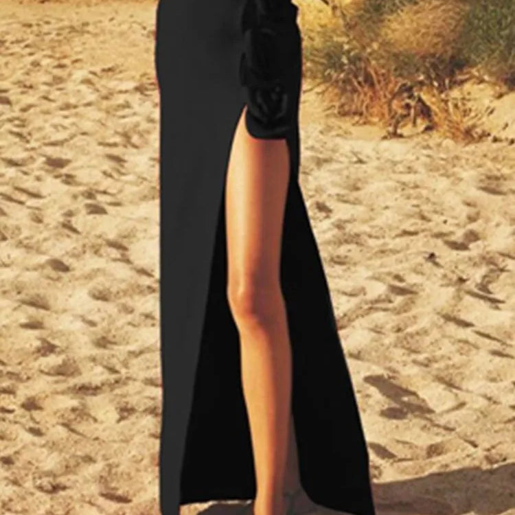 Summer Women Black Red Flower Bodycon Bandage Skirt Designer High Waist Party Office Lady Elegant Split Skirt