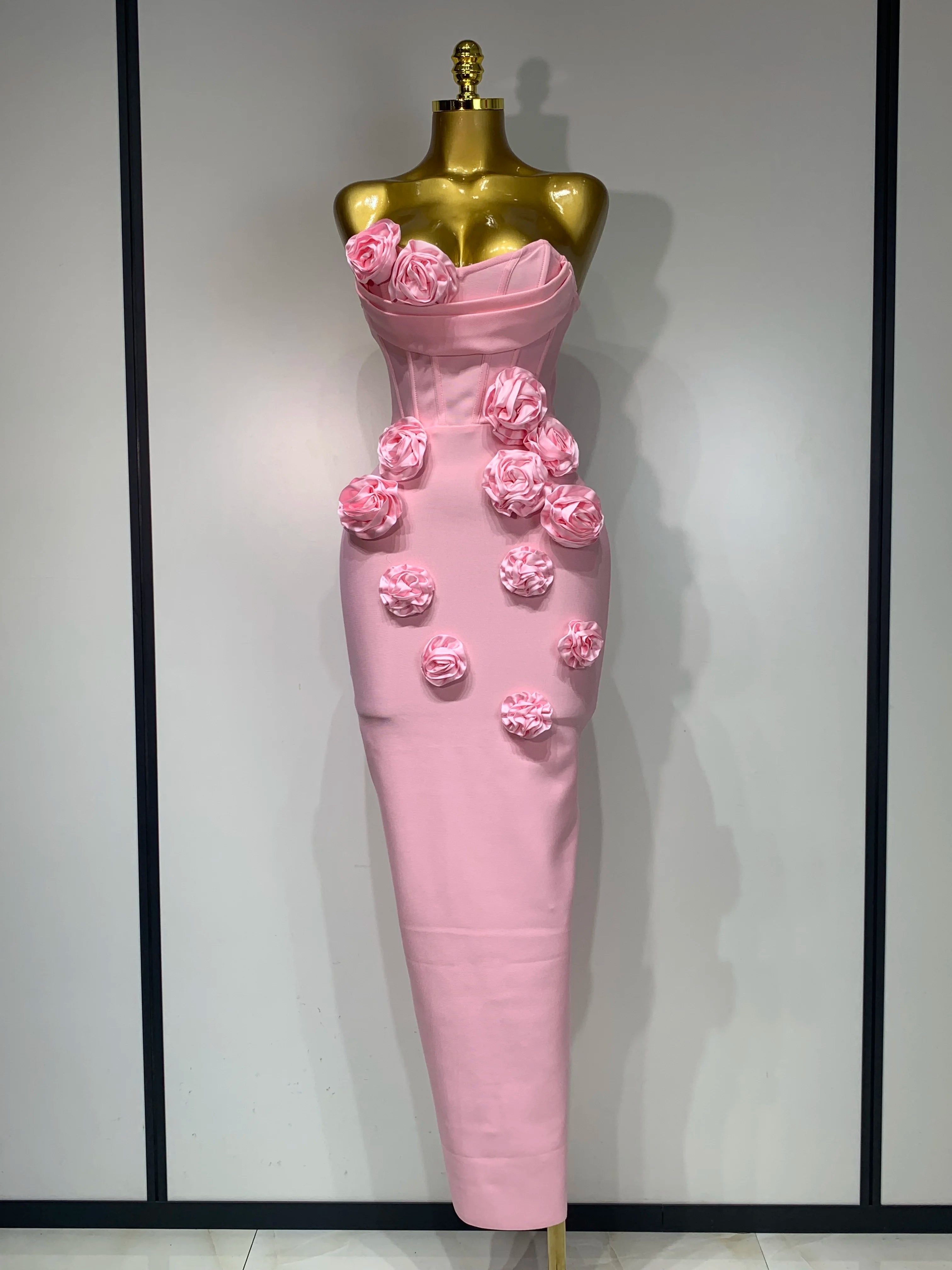 Women Sexy Strapless Florals Strapless Bodycon Bandage Dress Celebrity Elegant Festival Celebrate Evening Party Birthday Dresses