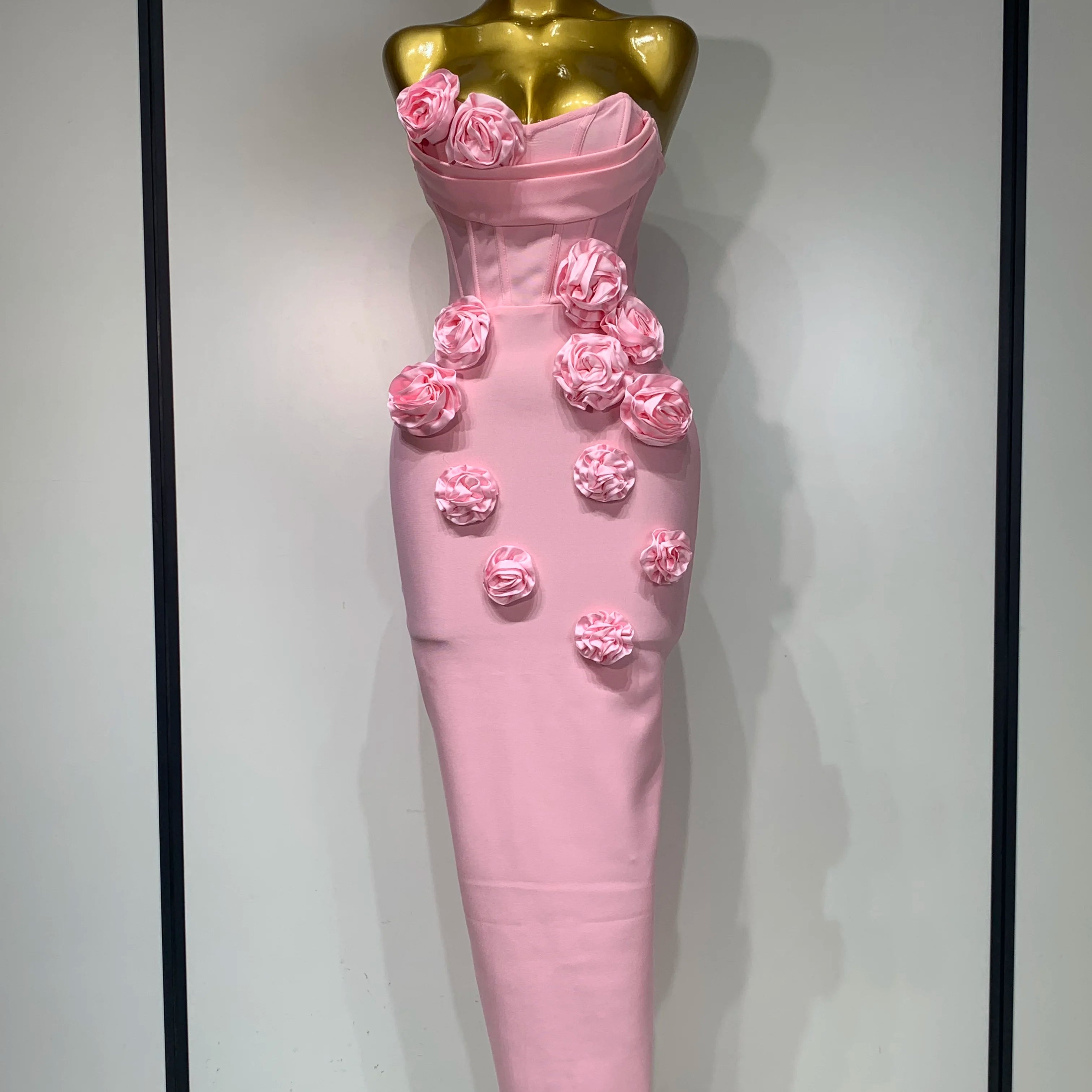 Women Celebrity Sexy Strapless Backless Flower Maxi Long Bodycon Bandage Dress 2025 Elegant Birthday Evening Club Party Dresses