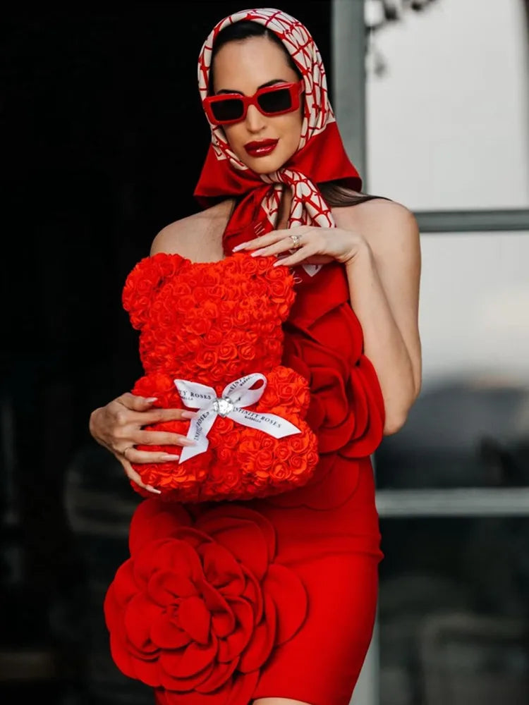 Women Celebrity Sexy Strapless Backless Flower Mini Gowns Dress 2024 Elegant Evening Party Club Dress Vestido