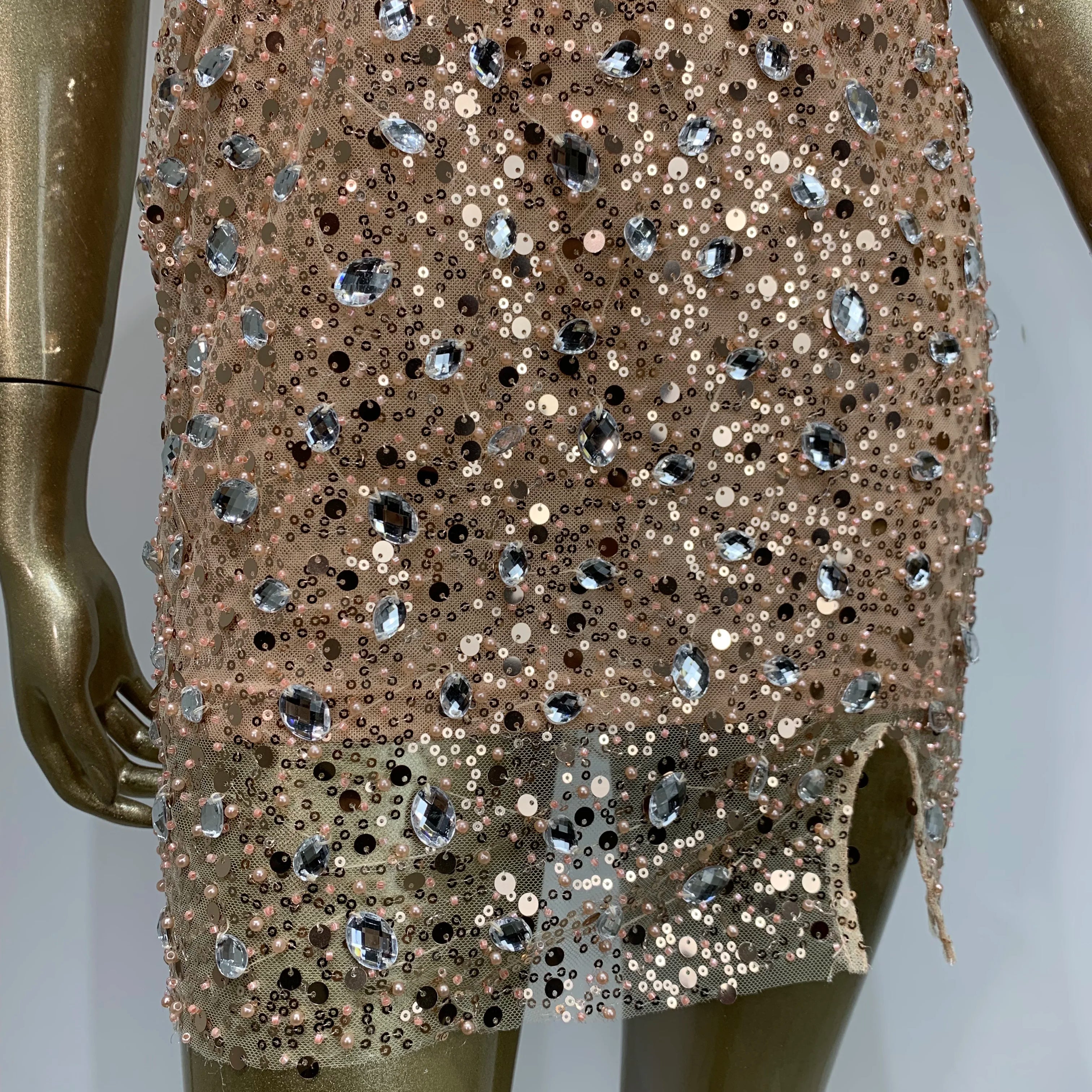 Summer Sexy Strapless Backless Mesh Sequins Diamonds Gold Mini Women Celebrity Dress 2024 Elegant Party Evening Club Vestido
