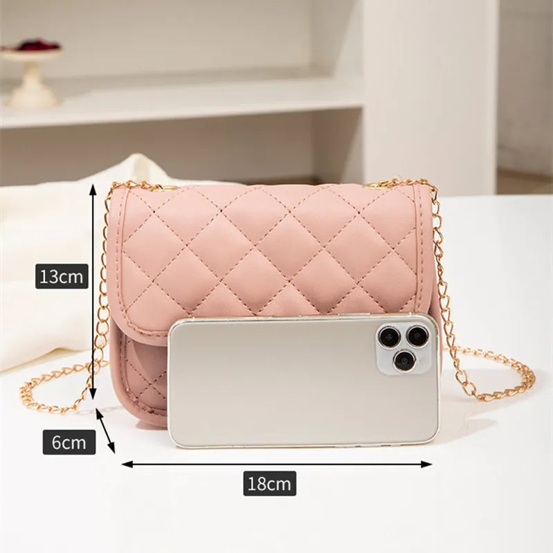 Fashion Female Shoulder Bag Rhombus Embroidered Solid Color Chain Women's Shoulder Crossbody Casual Trendy Phone Bag