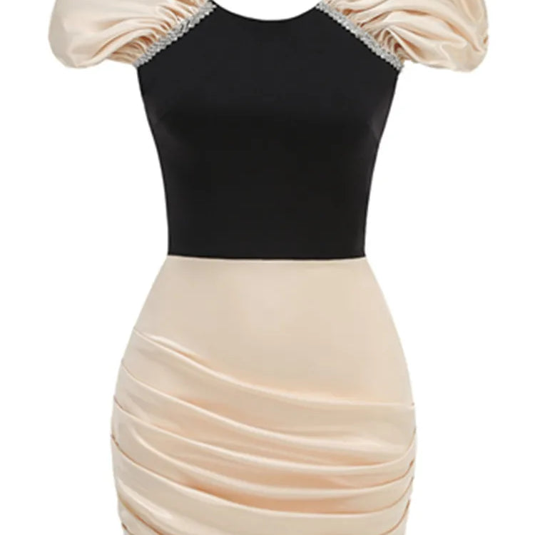 Women Summer Celebrity Sexy Diamonds Patchwork Ruched Mini Gowns Dress 2025 Elegant Evening Party Club Vestido