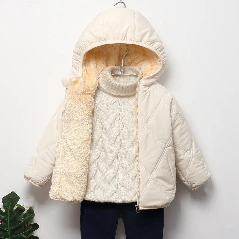 베이비 키즈 코트 겨울 두꺼운 재킷 소년 따뜻한 플러시 겉옷 여자 모피 후드 재킷 유아 어린이 옷 스노우 슈트