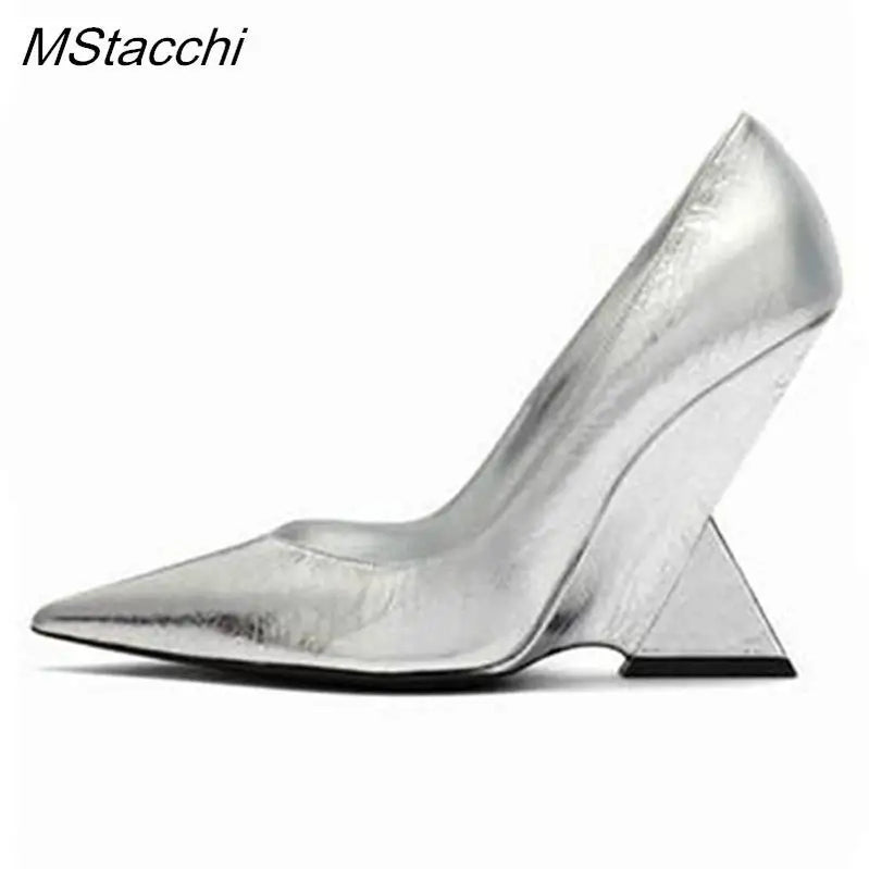 Runway Women Heels Pumps 2025 Designer Shoes Patent leather Pointed Toe Slingback Shallow Luxury Brand Strange Heel Woman Shoes