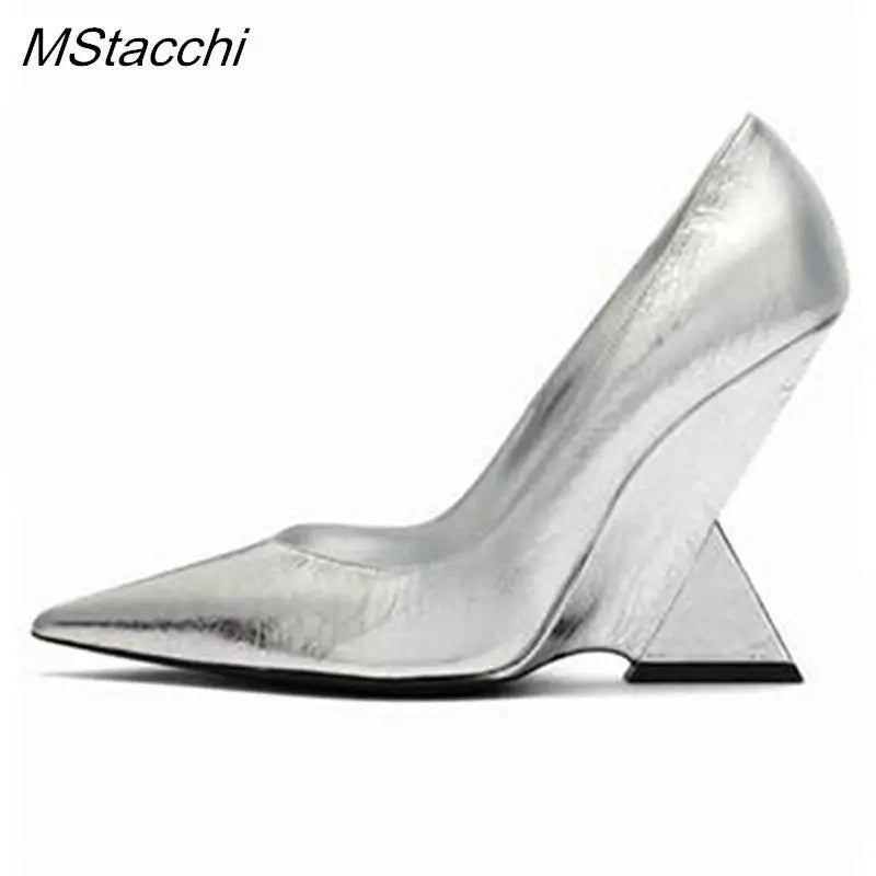 Runway Women Heels Pumps 2025 Designer Shoes Patent leather Pointed Toe Slingback Shallow Luxury Brand Strange Heel Woman Shoes