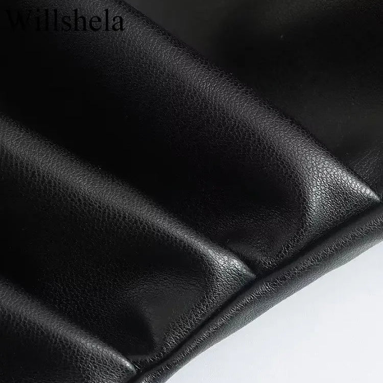 Women Fashion Black PU Leather Mini Slip Dress Vintage Square Collar Back Zipper Sleeveless Female Chic Lady Dresses