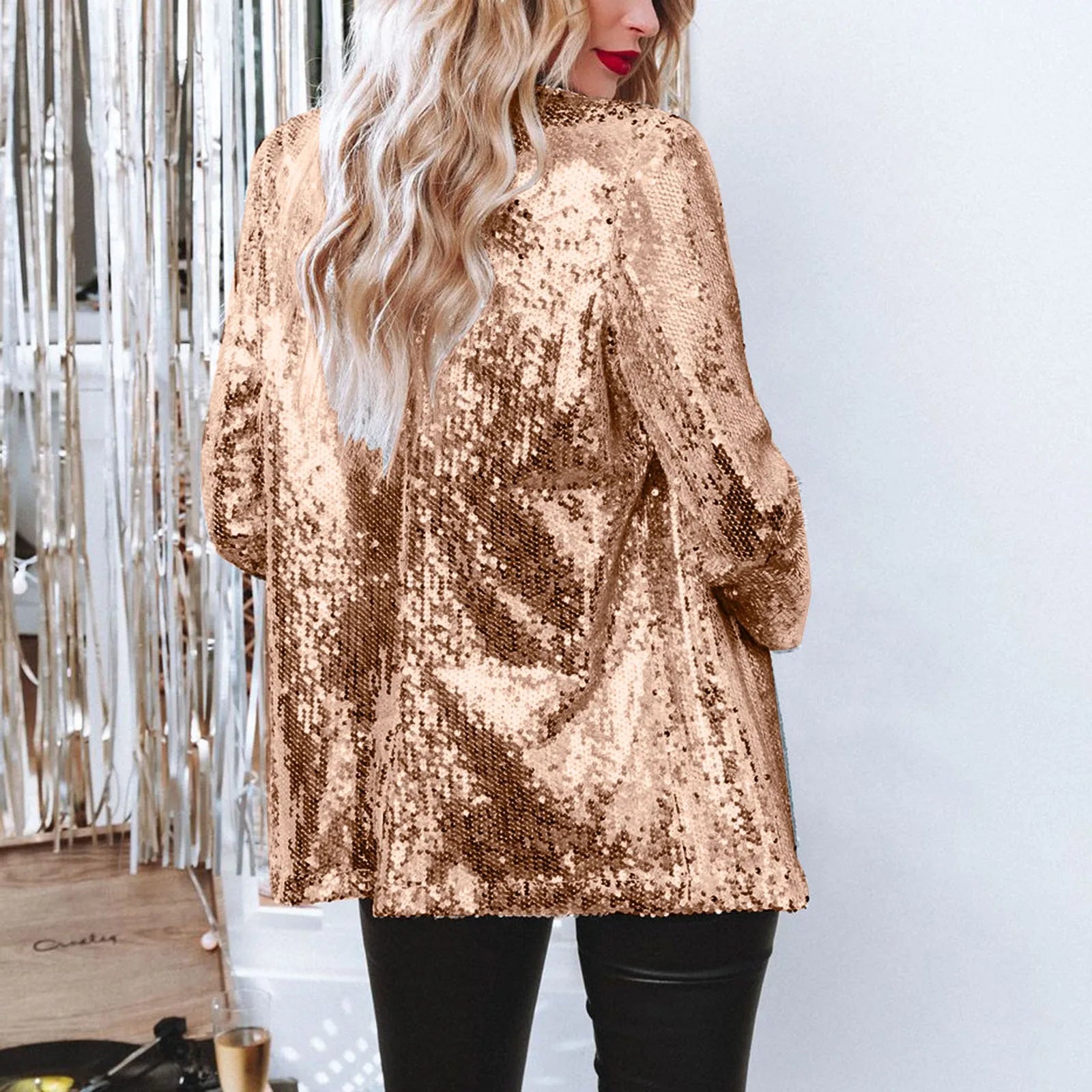 Winter Jacket Women Plus Size Women Sequins Sequin Jacket Casual Long Sleeve Glitter Party Real Leather Winter Coats For Women