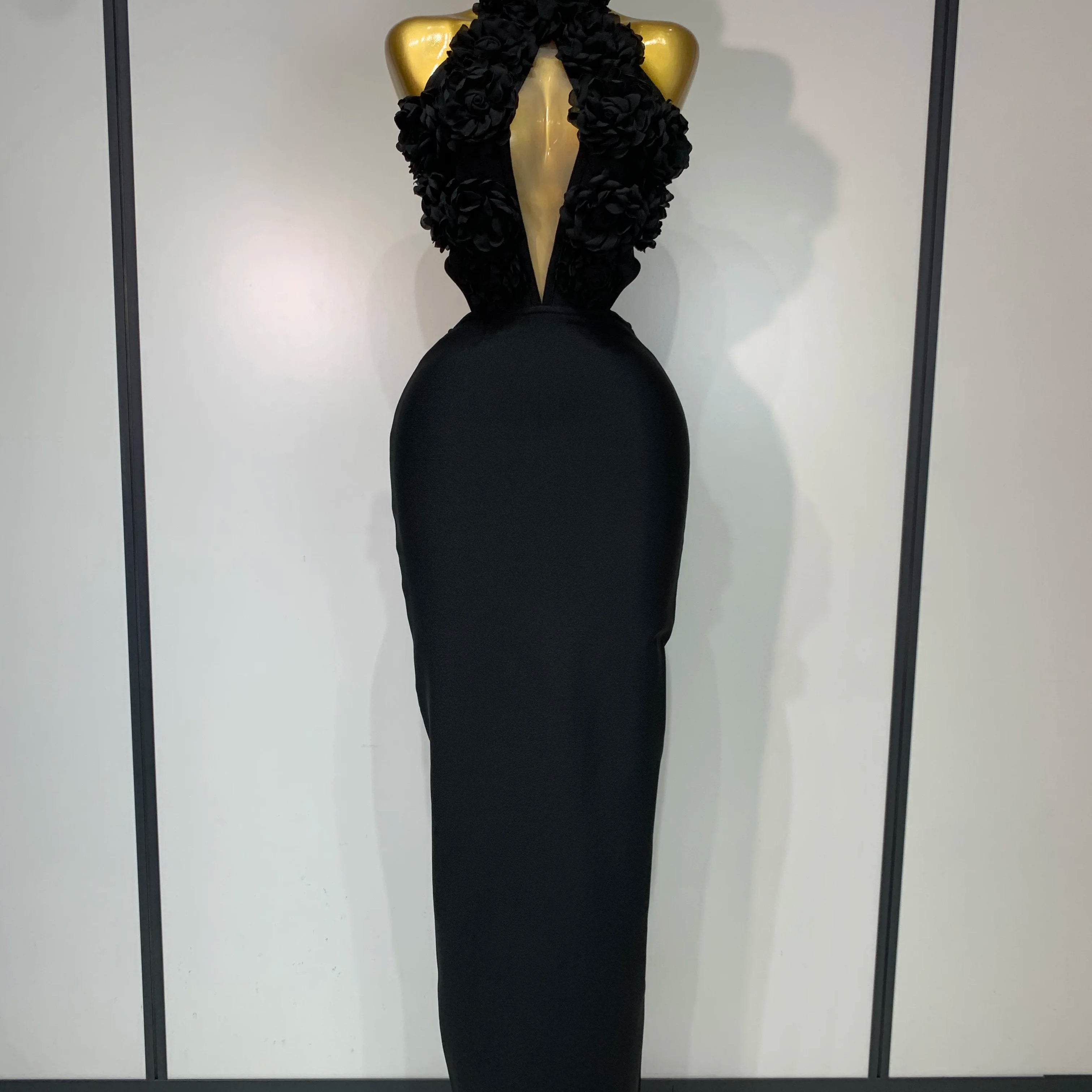 Luxury Birthday Dress Women Celebrity Sexy Halter Backless Flower Long Bandage Bodycon Dress 2025 Elegant Evening Party Outfit ﻿