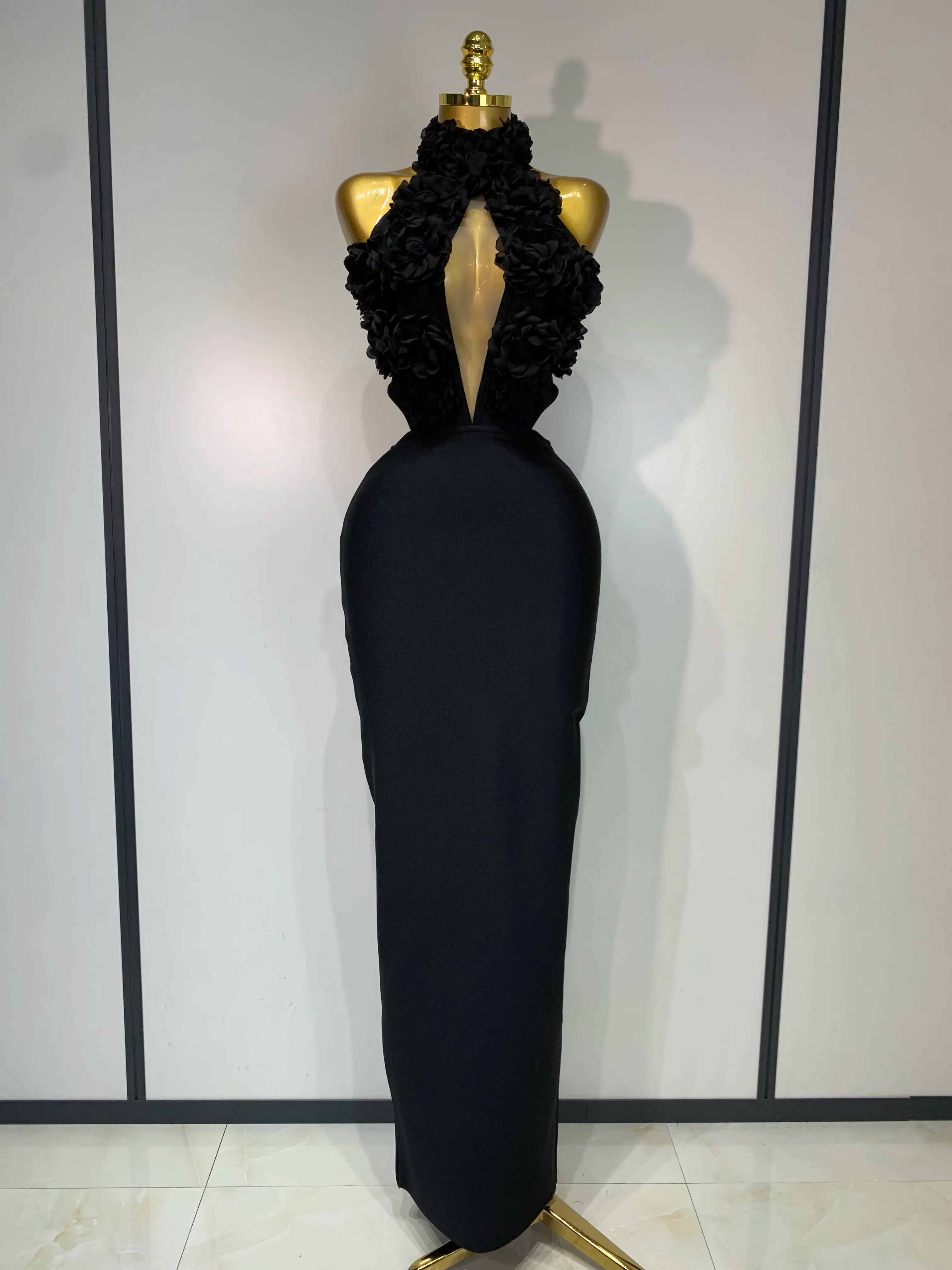 Luxury Birthday Dress Women Celebrity Sexy Halter Backless Flower Long Bandage Bodycon Dress 2025 Elegant Evening Party Outfit ﻿