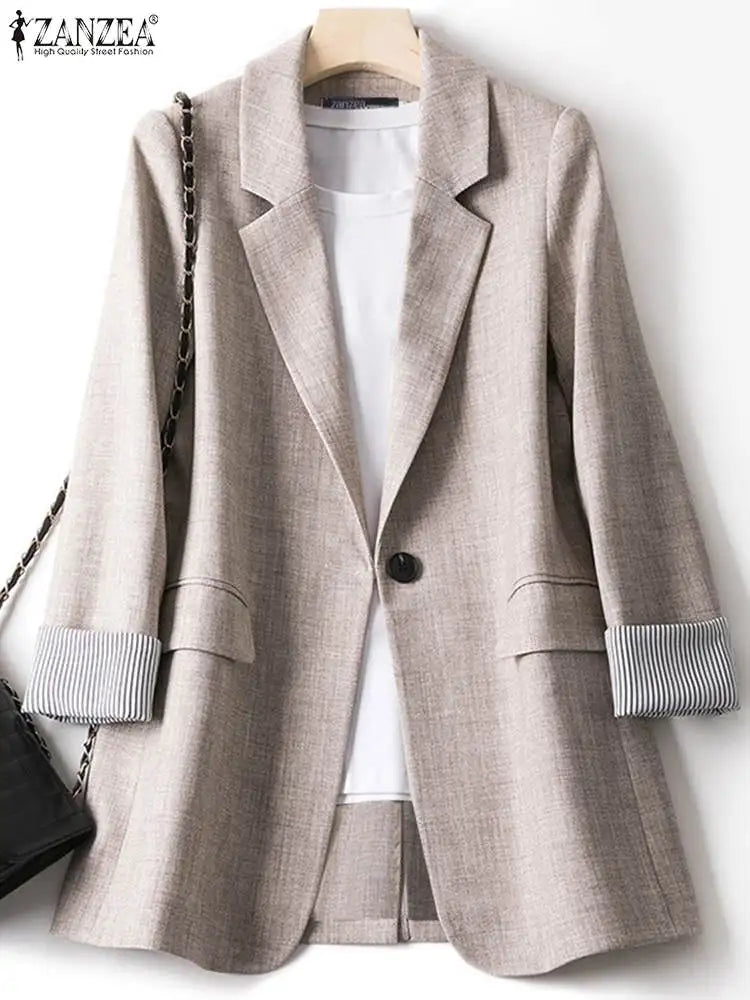 Fashion Office Women Blazer OL Casual Long Sleeve Coats Elegante Lapel Female Work Outwear Solid Simple Formal Suits