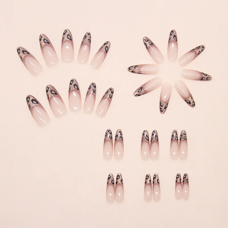 24pcs French Cat Eye Leopard Print Press on Nails Simple Short Nails Full Cover Wearable False Nails