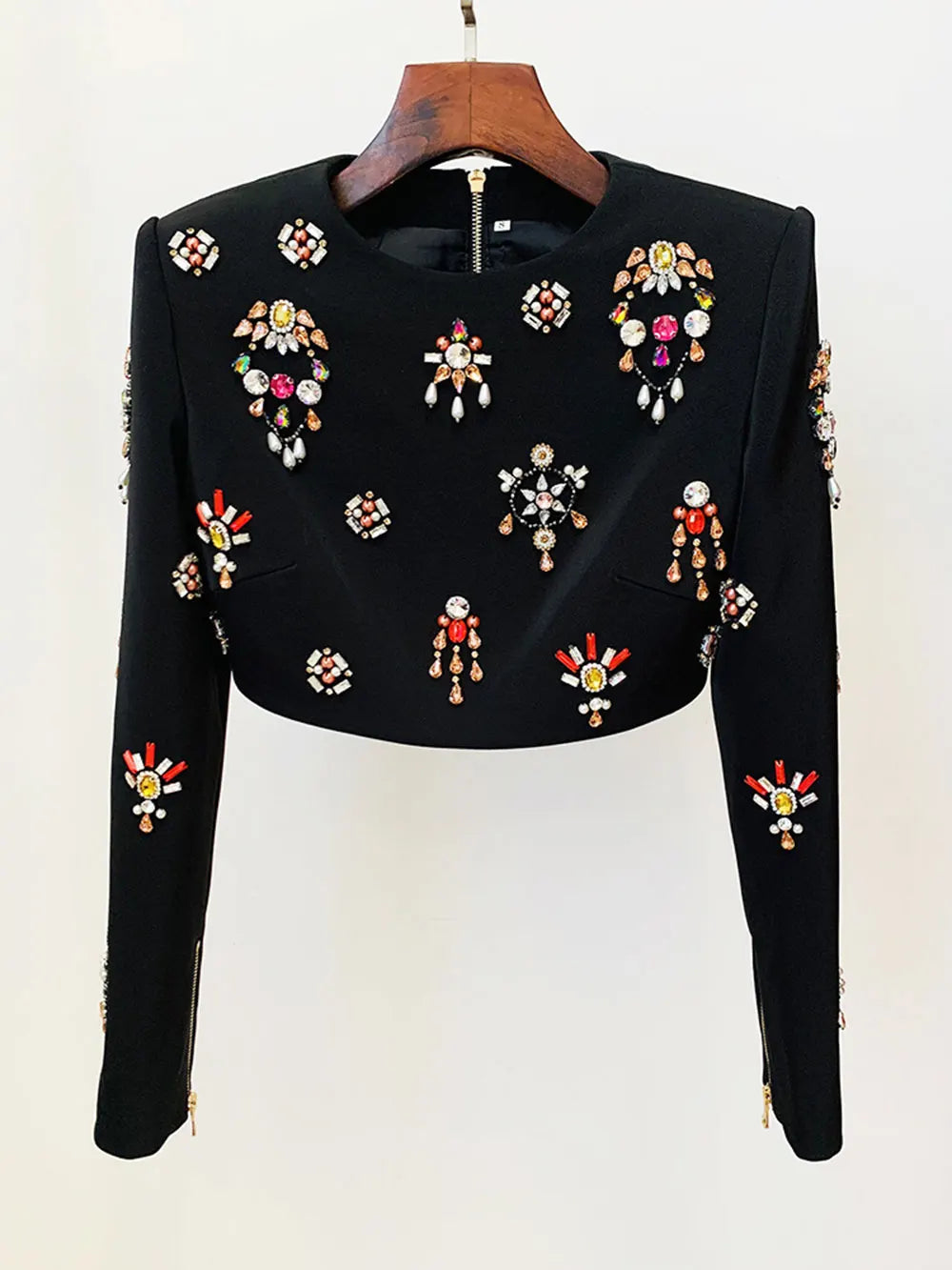 2024 New Elegant Women's Light Luxury Nail Bead Short Skirt Set O-neck Long Sleeve Ultra Short Top+Mini Skirt Two piece Set