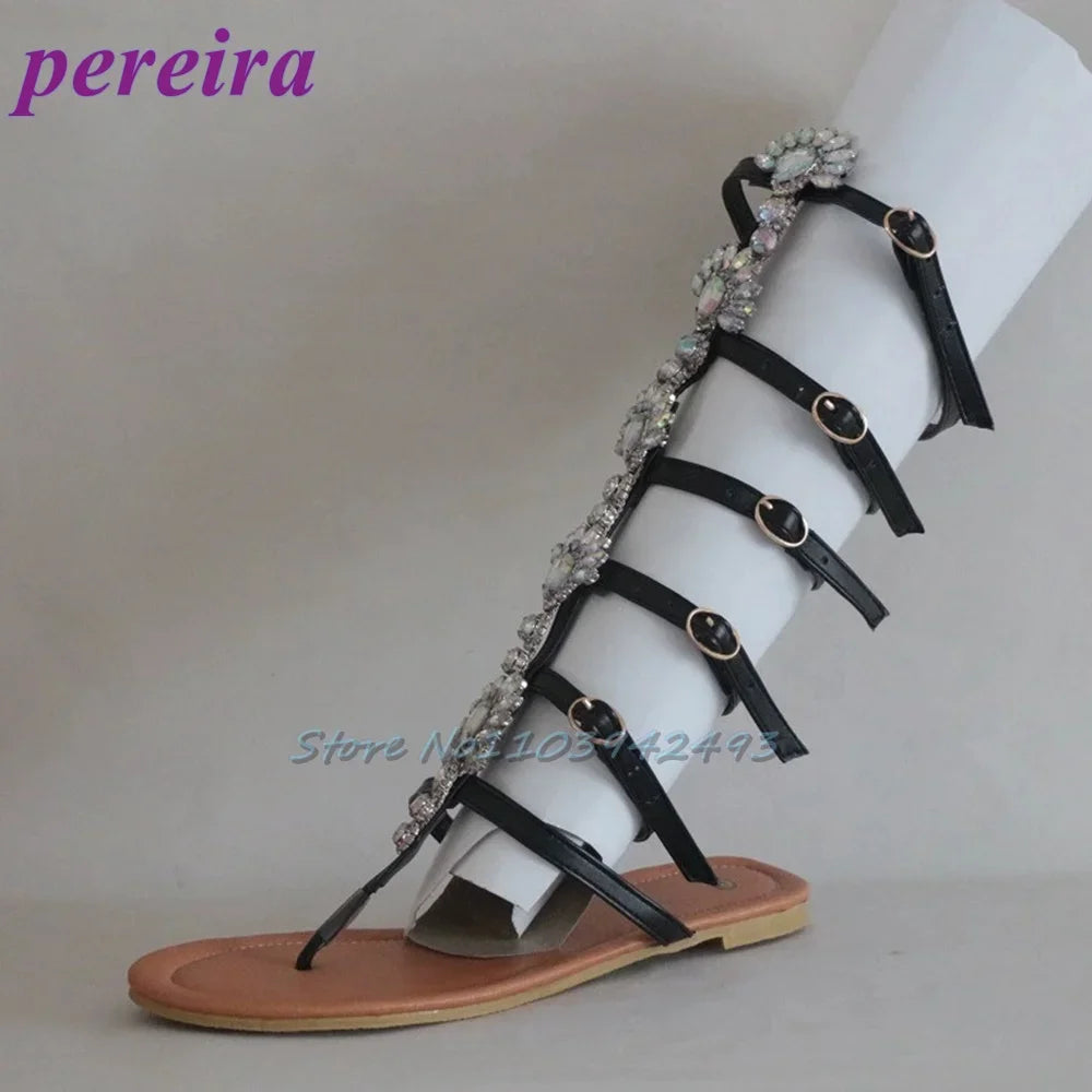 Flower Rhinestones Sandals Open Toe Flip Flops Gladiator Roman Women Bohemian Style Vacation Shoes Zapatos De Mujer Tacones