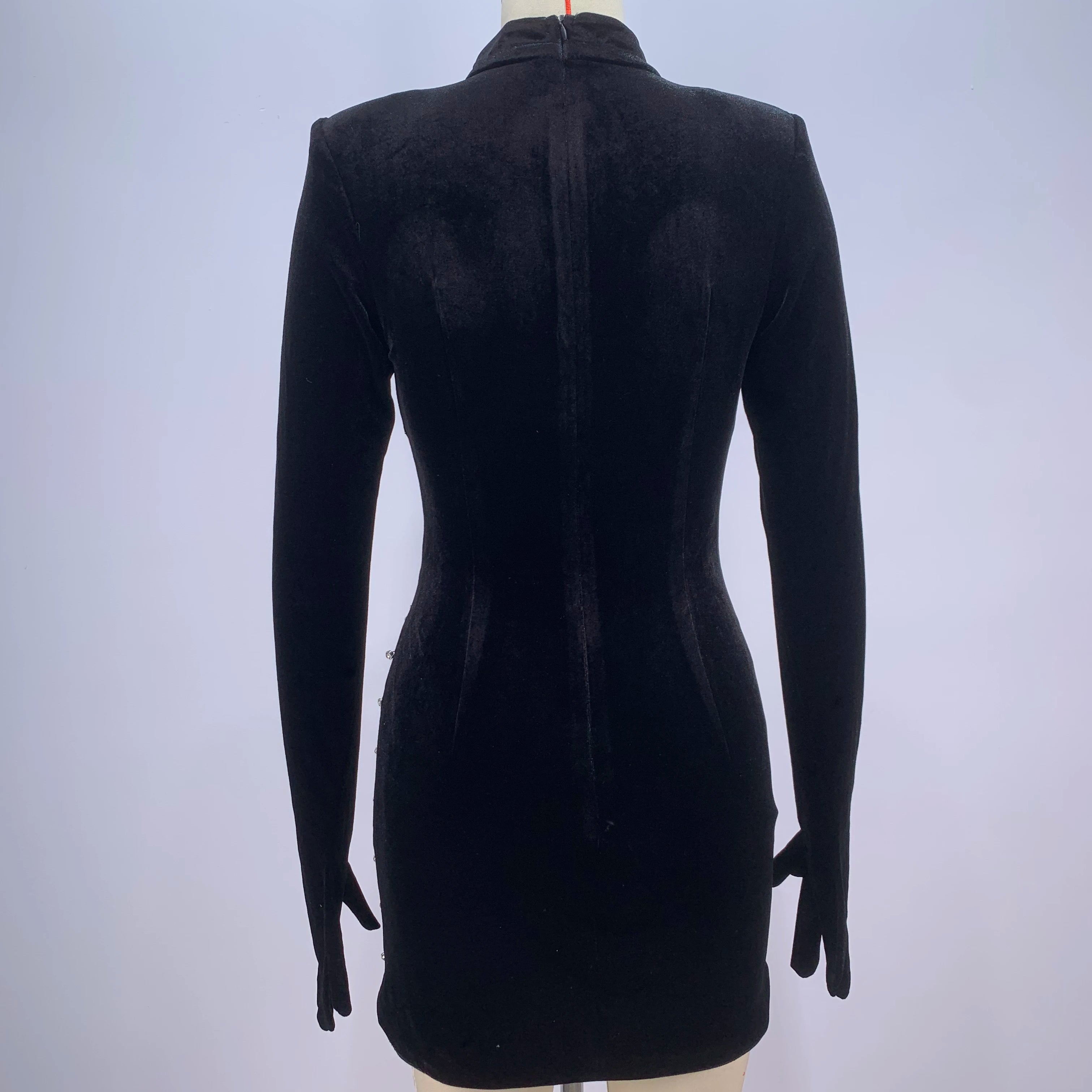 Fashion Women Long Sleeve Gloves Velvet Bodycon Mini Dress Sparkly Crystal Fashion Nightclub Party Cocktail Dress