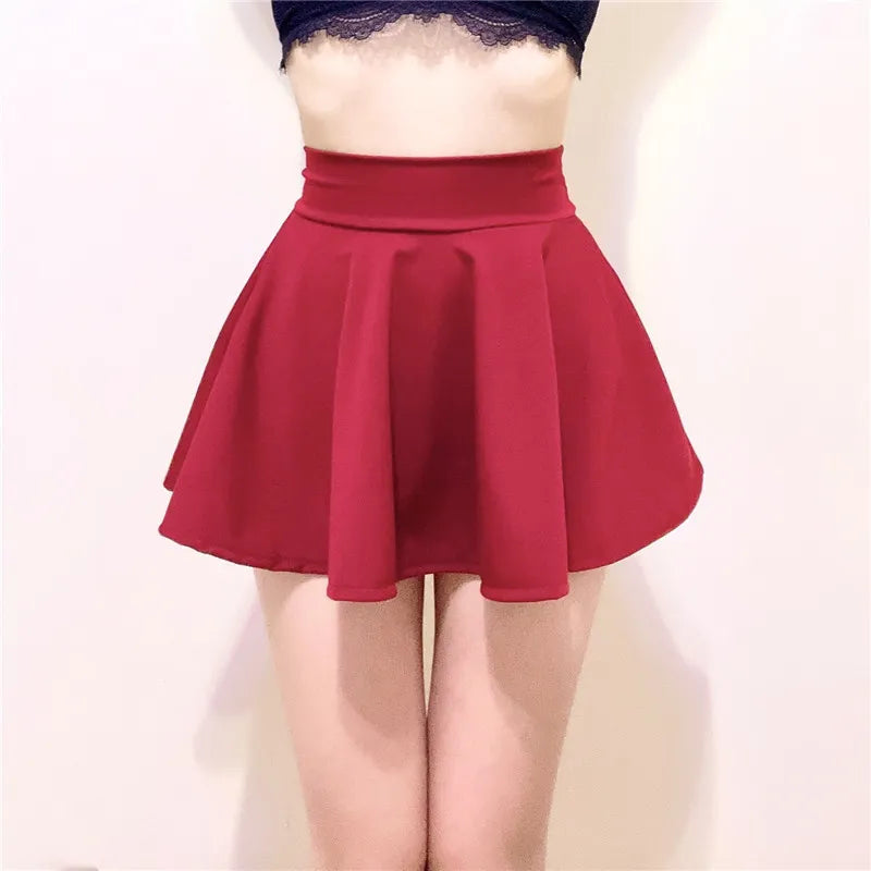 Sexy Girls Mini Skirts Women High Waist Pleated Skirt Elastic Short Skirts School Uniform Harajuku Streetwear Summer Feminina wine red One Size