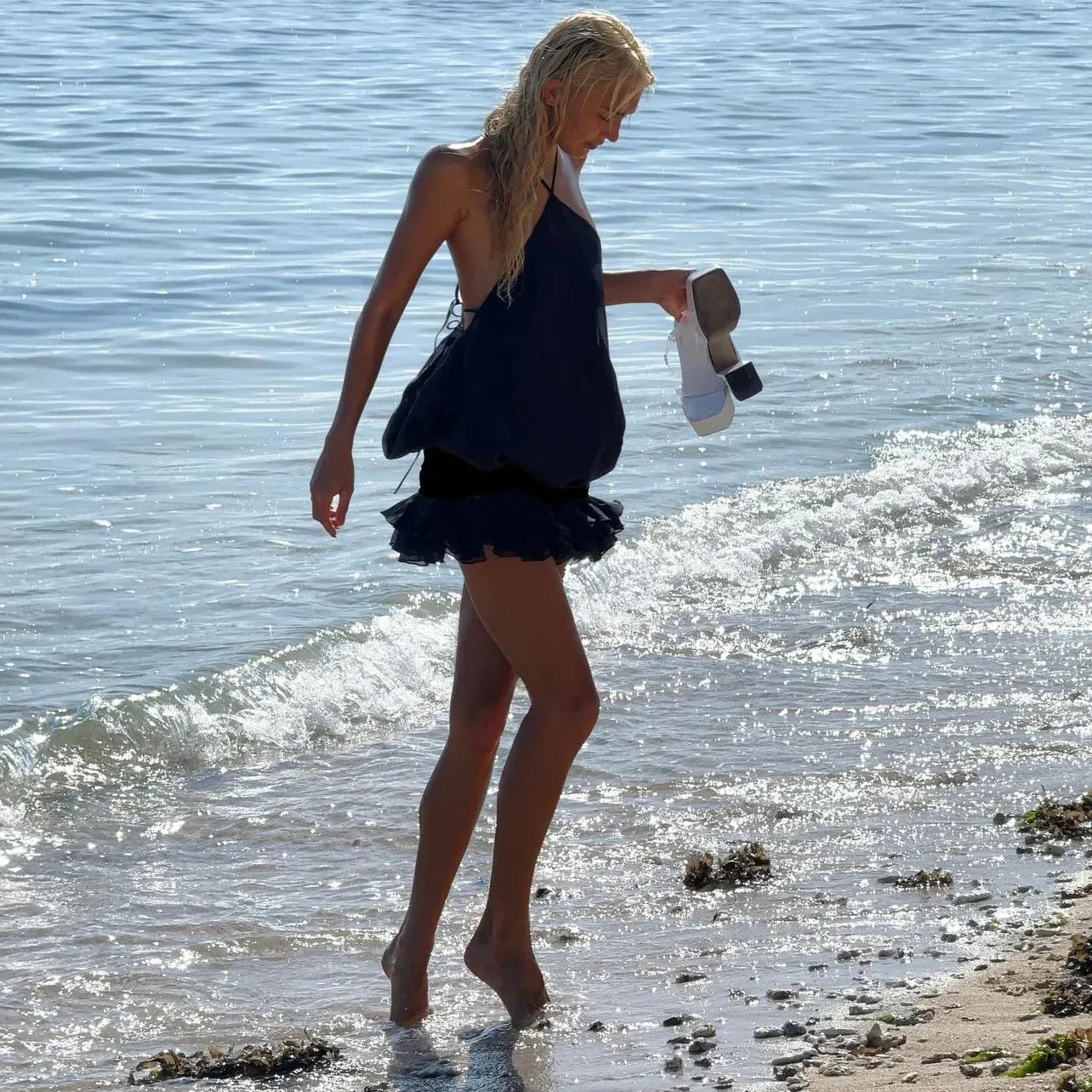 Summer Black Color Women Sexy Halter Backless Loose Ball Gown Mini Dress Beach Style Girls' Vacation Birthday Outfit