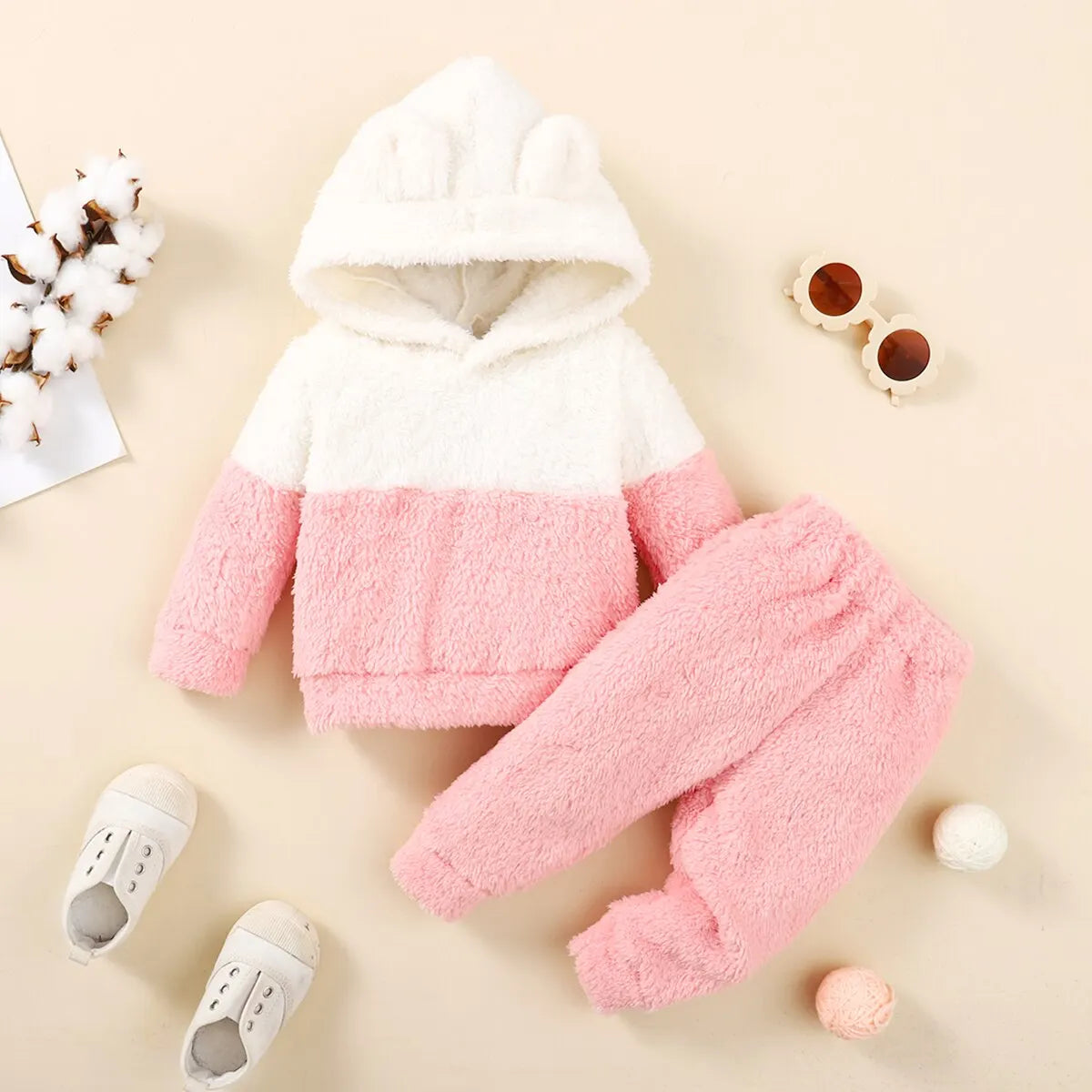 Cute Baby Clothes 3-24 Months Infant Girl Clothing Set Flannel Long Sleeve Hooded Top+Pant Winter Warm Outfit for Toddler Girl