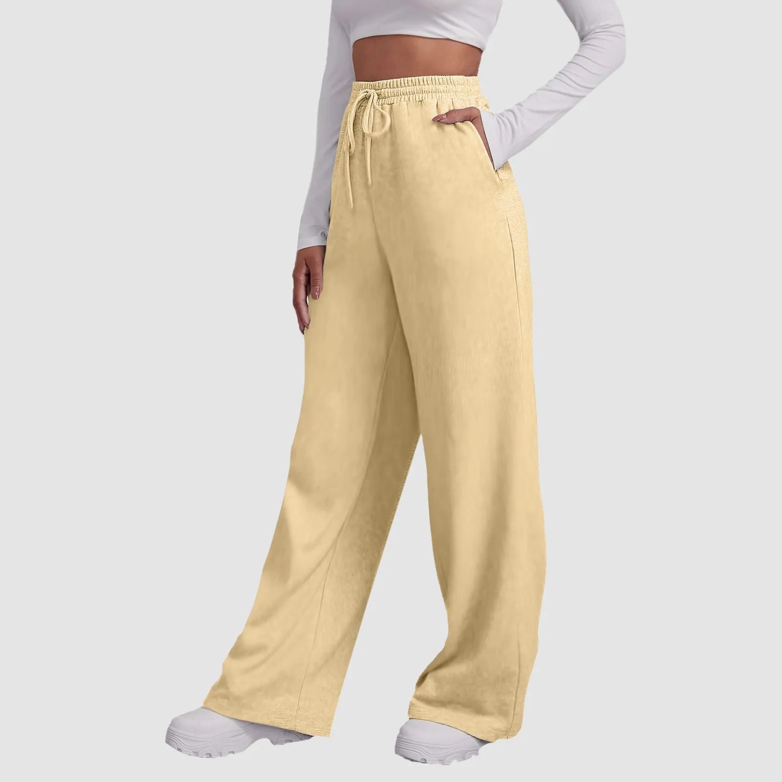 Wide Leg Pants For Women’S Fleece Lined Sweatpants Straight Pants Bottom All-Math Plain Fitness Joggers Travel Basic Pants Khaki-C CN