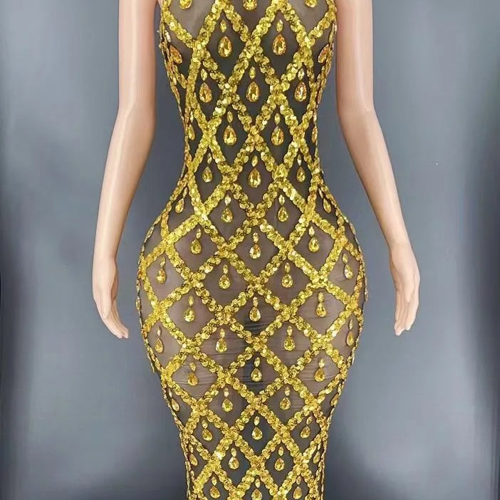 Flashing Silver Rhinestone Crystals Fringes Transparent Short Dress Birthday Celebrate Costume Evening Dancer Dress