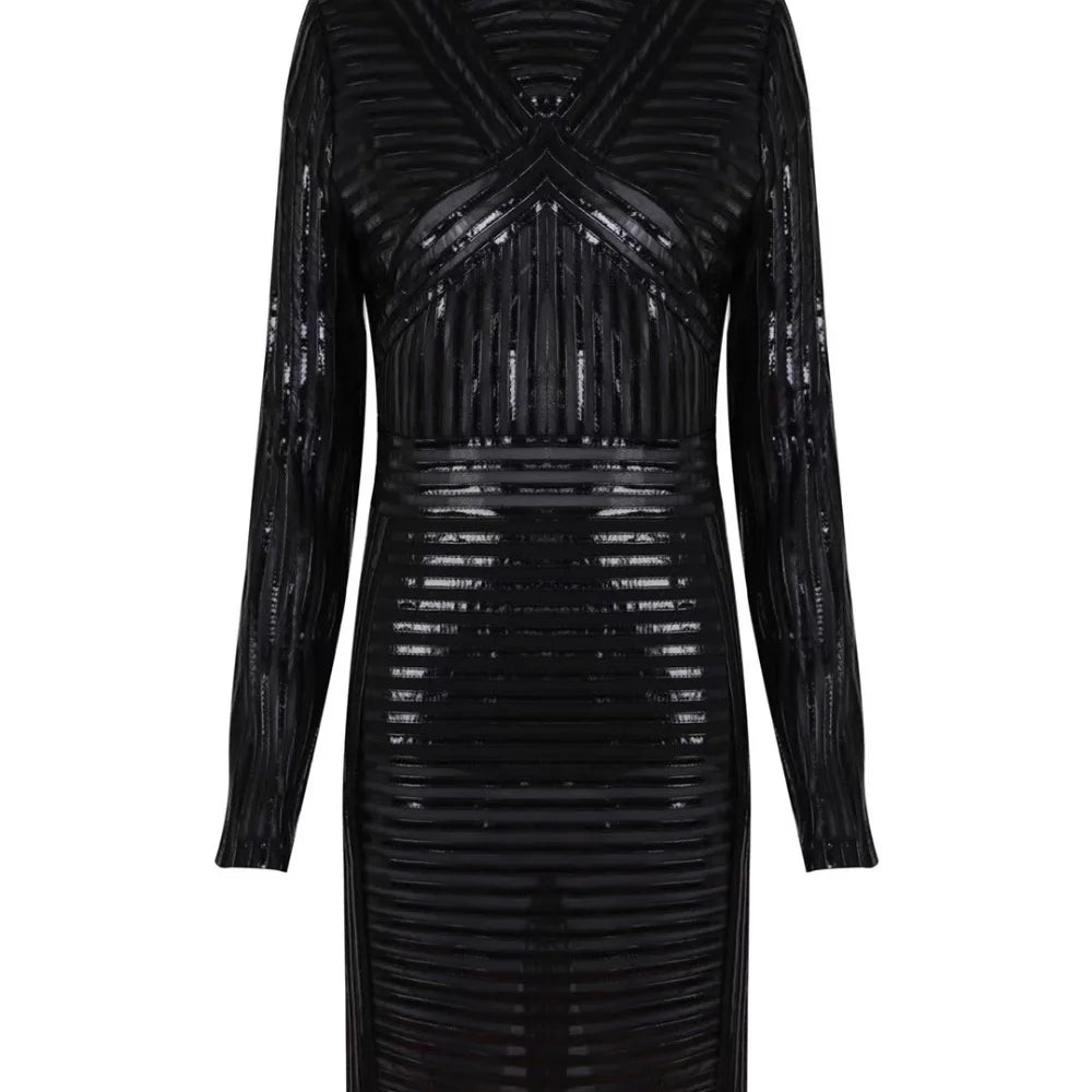 STOCK New Autumn Half High Collar Leather Patchwork Mesh Black Mini Dress Fashion Woman Evening Dress Nightclub Party Outfit