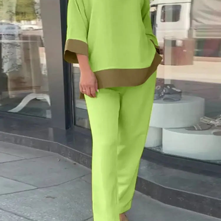 Fashion Women Casual Elegant Pants Sets Spring Summer Loose Outfits Oversized Lady Holiday Solid Patchwork Tracksuit green