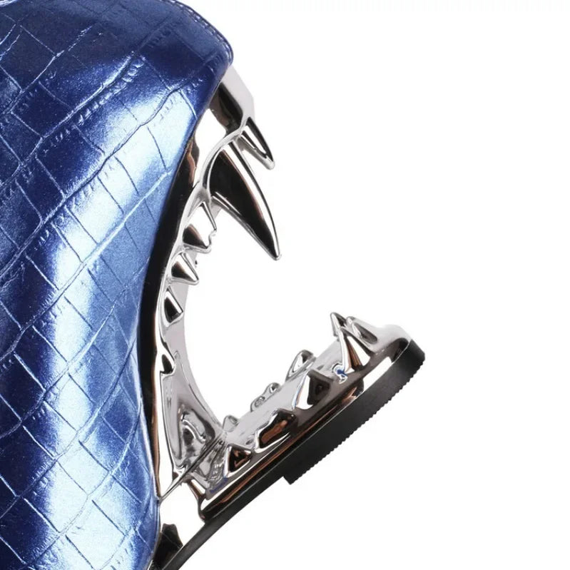 Short Plush 10cm Wolf Teeth Heel Knee Length Boots Back Zipper Pointed Colored Calf Winter Boots Silver Autumn Boots