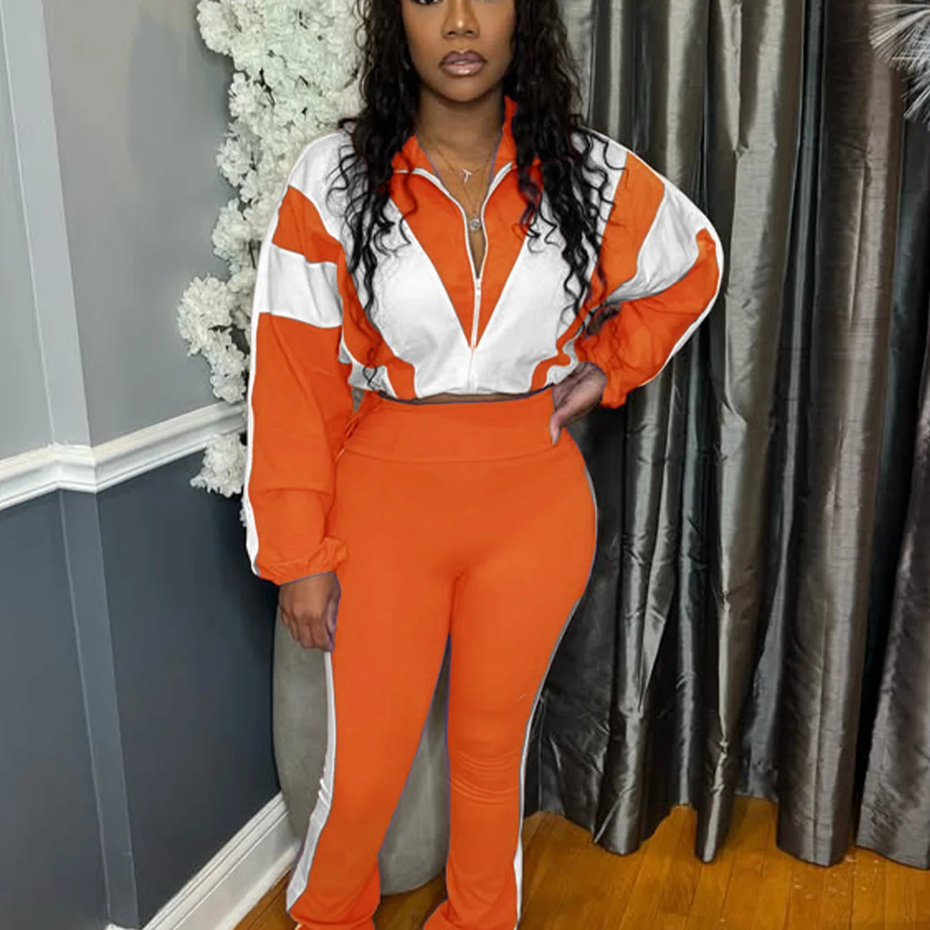 CM.YAYA Active Patchwork Women's Set Zipper Sweatshirt Jacket and Long Pants Suit 2025 Sporty Two 2 Piece Sets Outfit Tracksuit