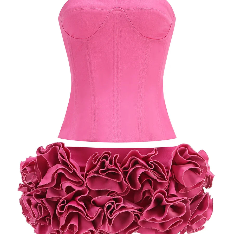 Pink Color Women Sexy Strapless Florals Bodycon Mini Dress Nigthclub Party Celebrate Birthday Fashion Outfit Vestido