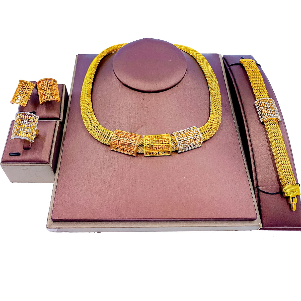 Dubai Gold Plated Jewellery for Women Luxury Indian Wedding Jewelry Sets Nigerian Bridal Costume Party 24k Necklace Earring LFH-16 Resizable 45cm