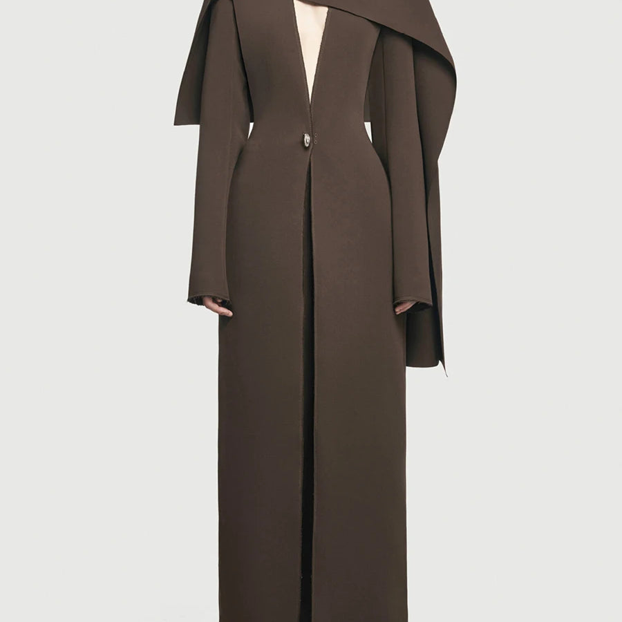 TWOTWINSTYLE Solid Slimming Spliced Button Minimalist Jackets for Women V Neck Long Sleeves Patchwork Cape Jacket Female Fashion