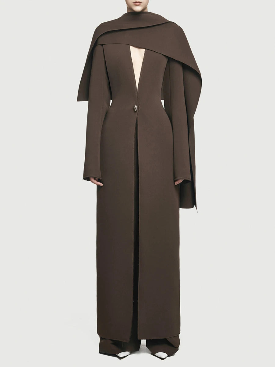 TWOTWINSTYLE Solid Slimming Spliced Button Minimalist Jackets for Women V Neck Long Sleeves Patchwork Cape Jacket Female Fashion