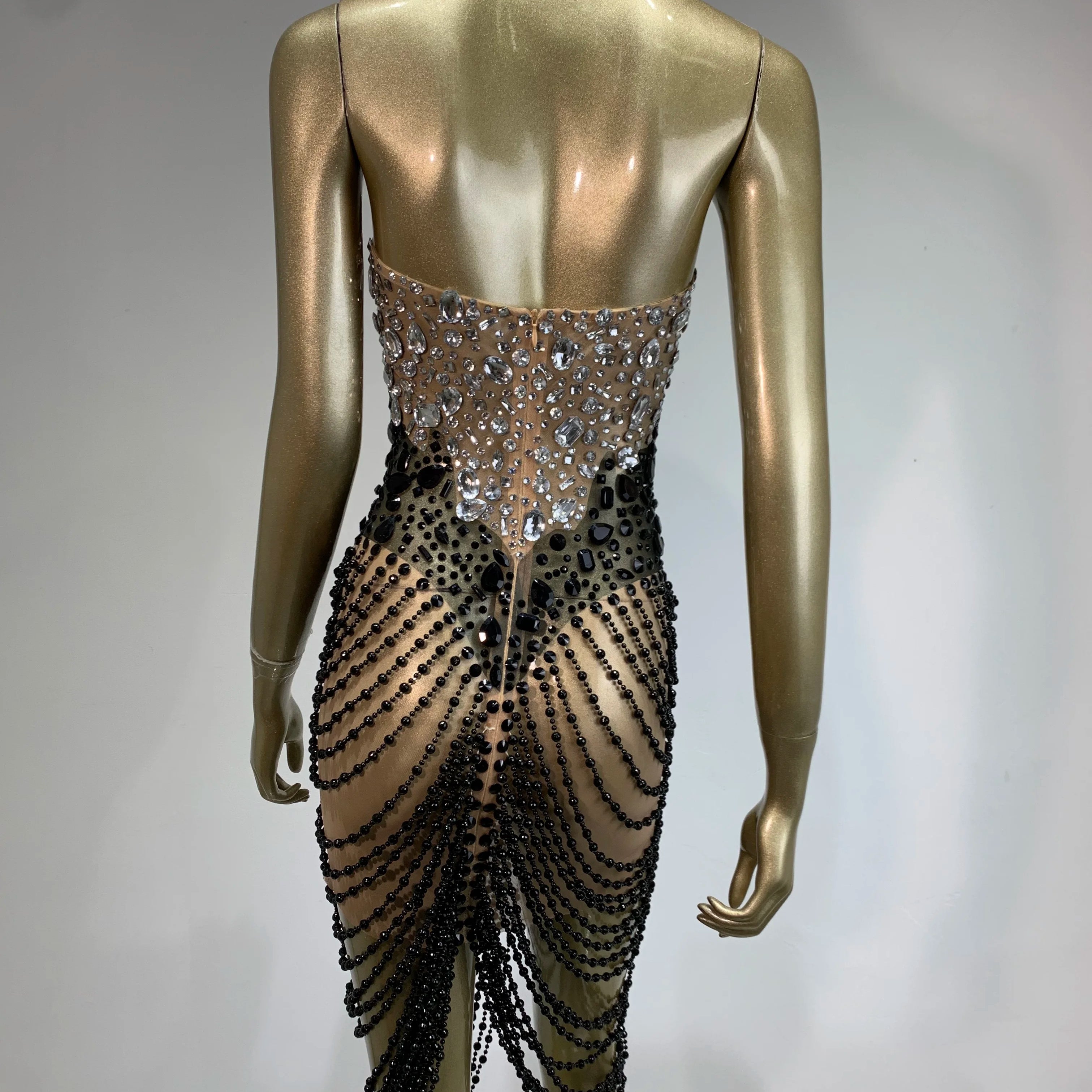 Women Sexy Backless Halter Crystal Diamonds Patchwork Mini Dress Birthday Party Costume Bar Nightclub Stage Performance Dress