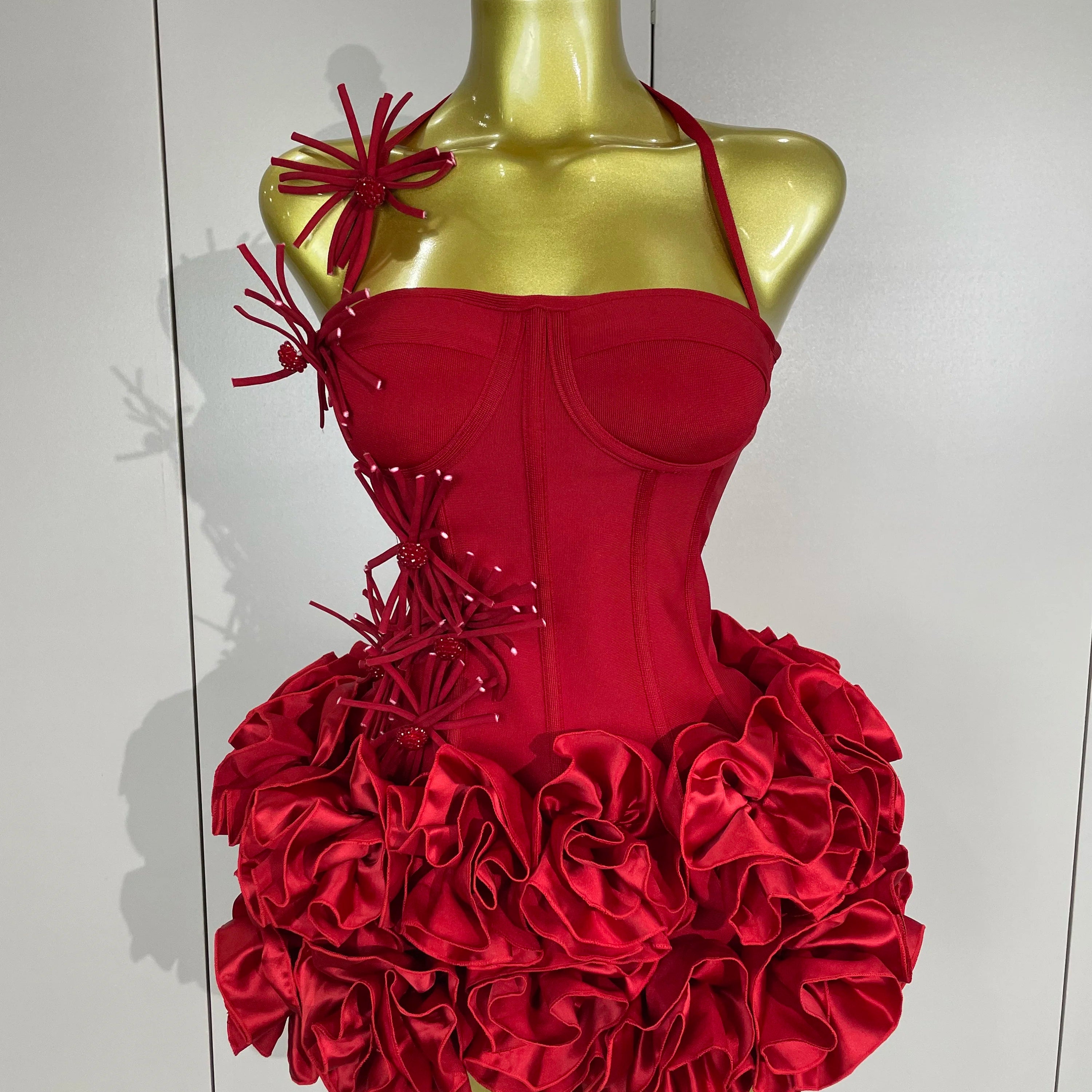 Women Sexy Halter Prom Gown Celebrity Club Two Piece Set Cocktail Elegant Fashion Luxury Birthday Party Red Black Bandage Outfit