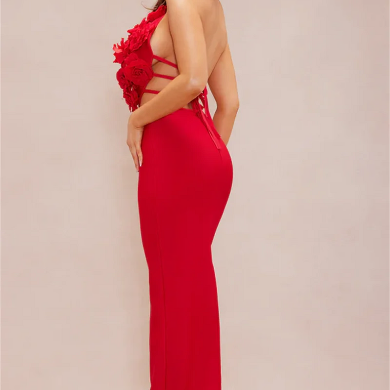 New Summer Sexy Halter Sleeveless  Package Hips Ankle Lenght Bandage Dress Graceful Woman Party Dress Cocktail Party Vestido