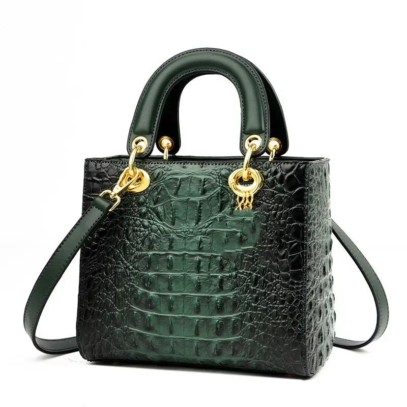 Luxury Brand Designer Leather Shoulder Bag for Women Hand Bags Crocodile Purses Ladies Messenger Handbag Totes Green