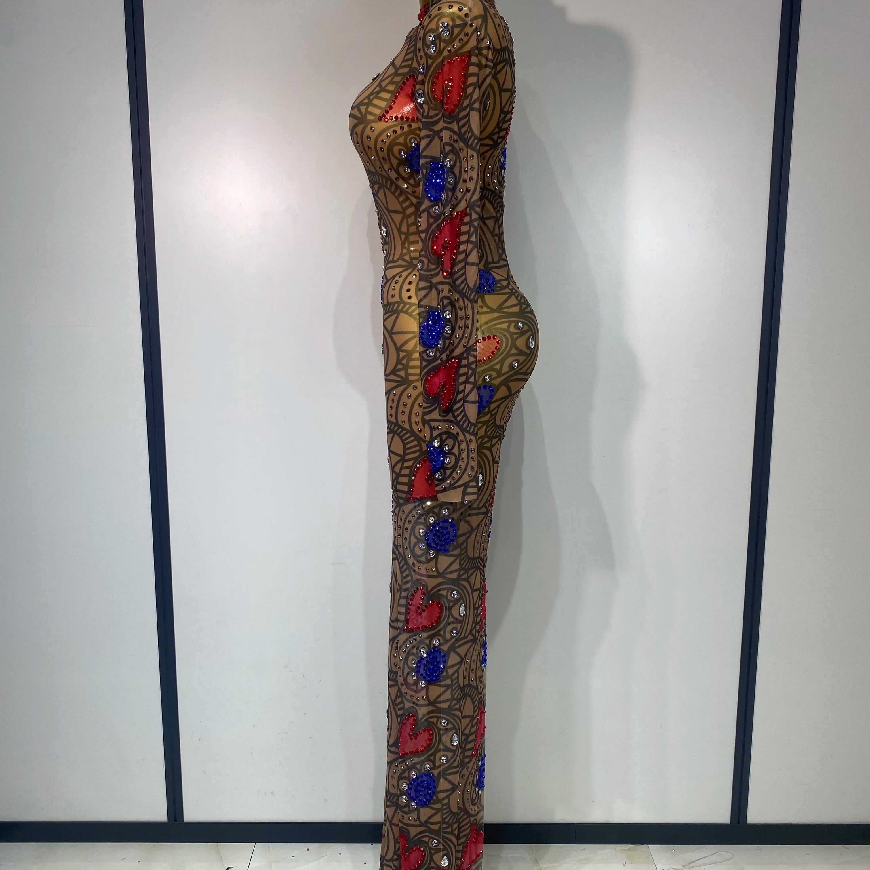 Sparkly Diamond Sexy Mesh Wrap Hip Long Dress Host Annual Meeting Party Nightclub  Performance Costume Luxury Birthday Dress