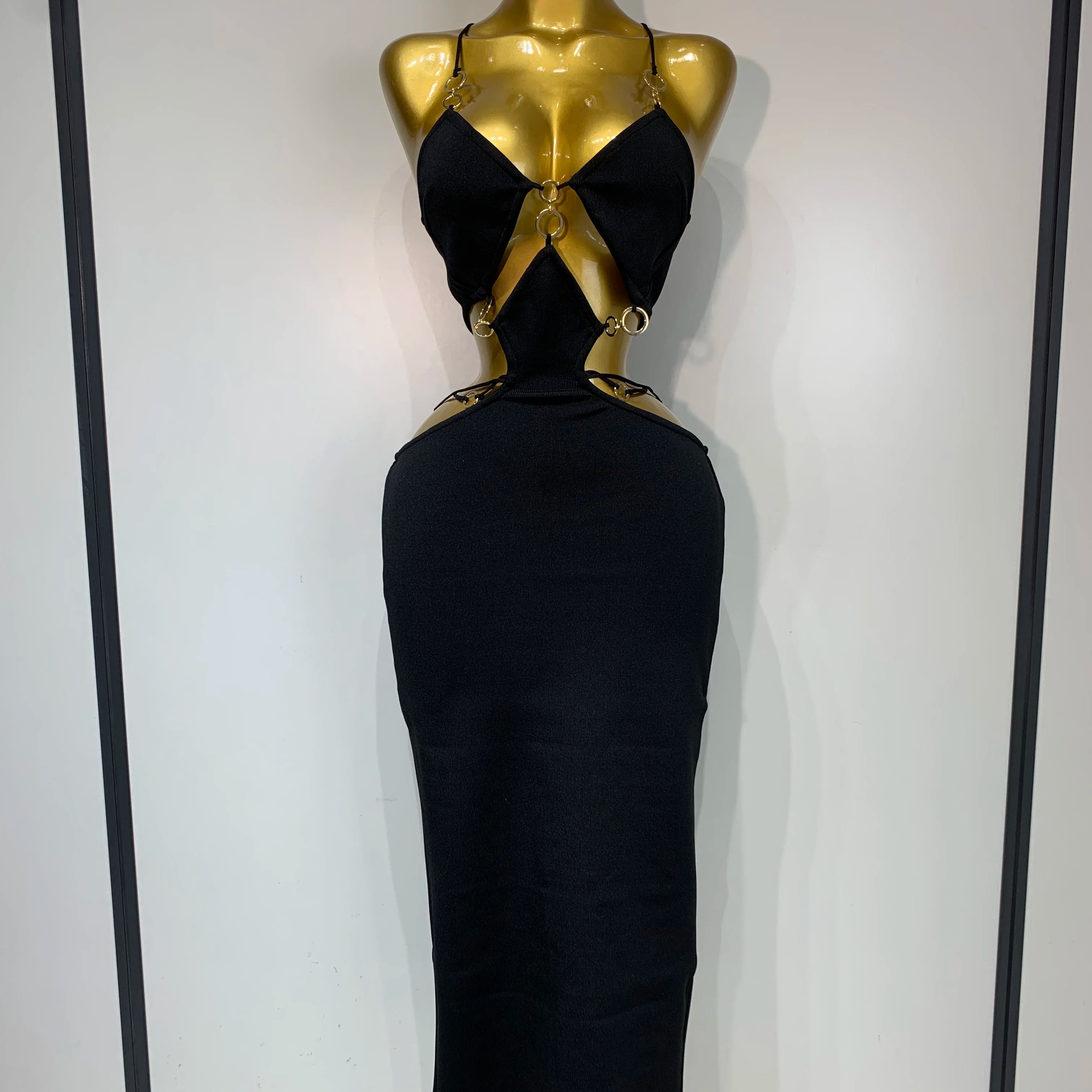 Women Sleeveless Sexy Halter Hollow Out Black Red Bodycon Long Bandage Dress 2025 Celebate Elegant Luxury Birthday Club Dress