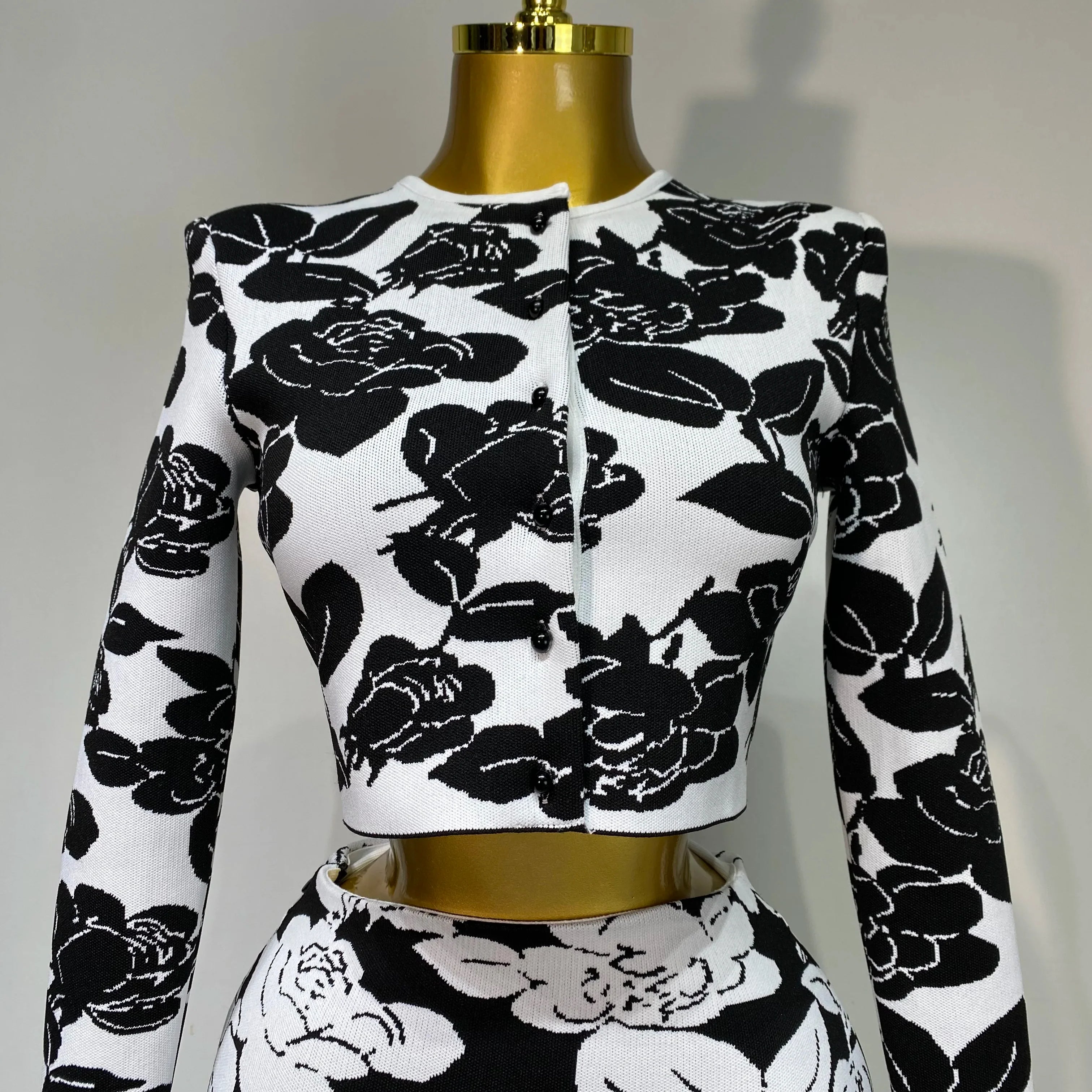 Arrival Women Long Sleeve Jacquard Weave Two Pieces Set Celebrity Red Carpet Dress Birthday Bodycon Bandage Women's Set