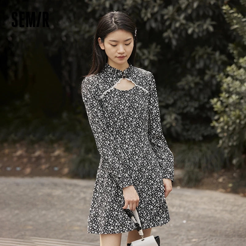 Dress Women Lace Hollow Floral Winter New Romantic Retro Temperament Chiffon Dress