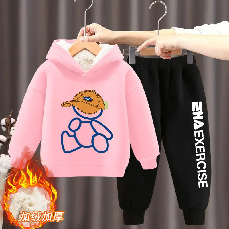 Boys Girls Clothes Hoodies Trousers Sets New Kids Cartoon Autumn Winter Long Sleeve Fleece Warm Sweatshirts Outfits 2Pcs 2-12Y