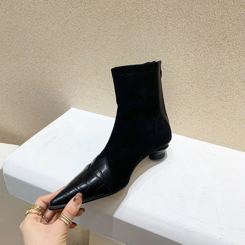 Women Ankle Boots Fashion Pointed Toe Short Booties Ladies Elegant Low Heel Shoes Spring Autumn Comfort Women's Footwear black