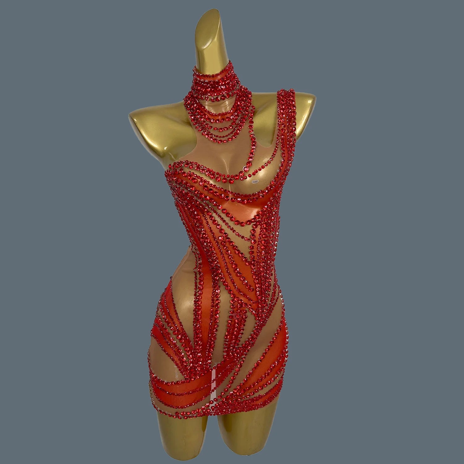 Sparkly Rhinestone Mini Dress Women Sexy Couture Mesh See Through Event Celebrate Birthday Party Dress Photo Shoot Wear Liuzhuan